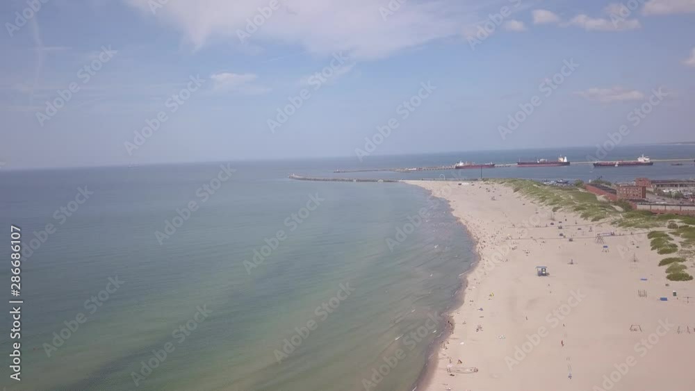 Baltic Sea coast beach Ventspils Kurzeme aerial drone top view 4K UHD video Baltic Sea coast beach Ventspils Kurzeme aerial drone top view 4K UHD video