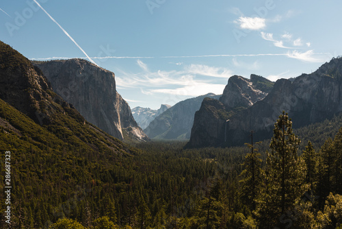 View of the El Capitan and the Half Dome from Tunnel View in Yosemite California