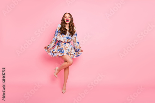 Canvastavla Full body photo of nice lady ready for prom night wear cute dress isolated pink