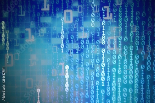 binary code background. double exposure blue computer language matrix. cloud digital data transfer concepts