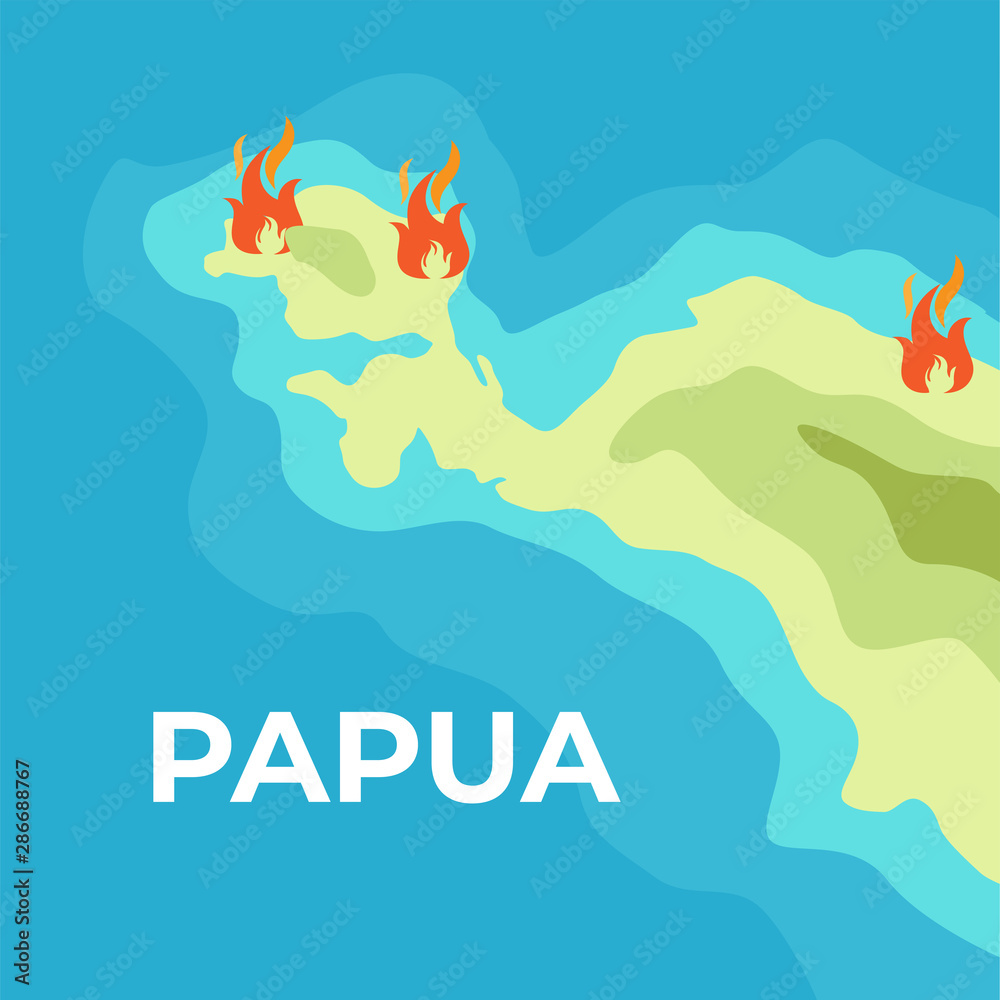 Vector Papua Chaos in Demonstration illustrated with Fire
