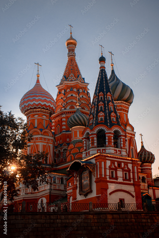 St Basils Cathedral on Red Square in Moscow in sunset