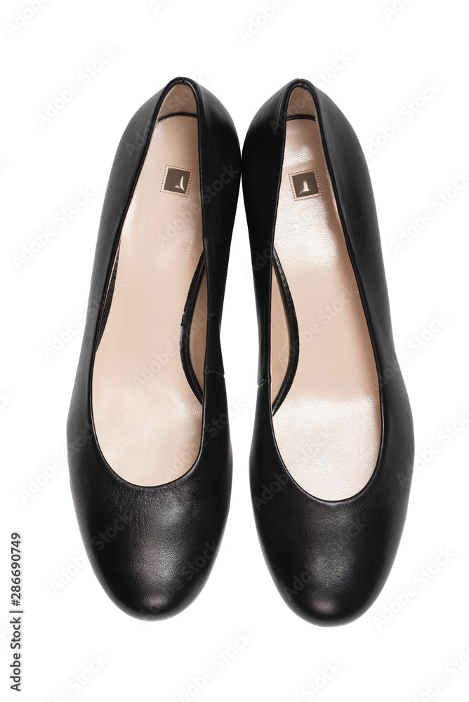 Stylish high heel shoes on white background, Top view. Flat lay. Stylish high heel shoes on white background, Top view. Flat lay.