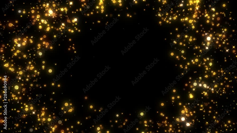 4K Flight of gold bokeh particles. Magical shimmering light. Merry Christmas golden intro template. 