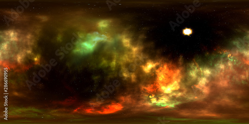 Space nebula, 3D rendering, spherical panorama