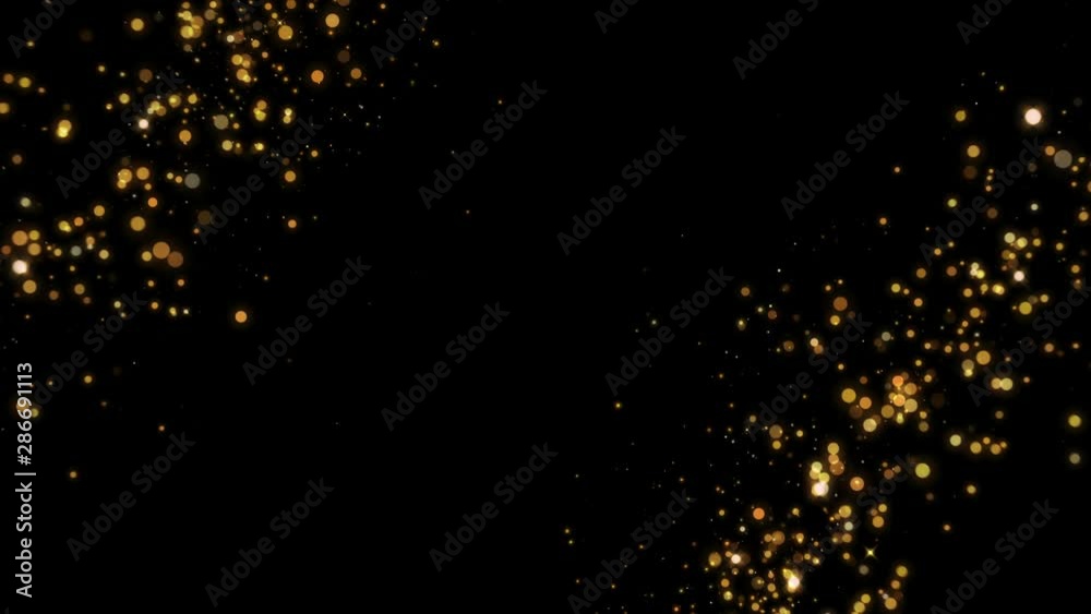 4K Flight of gold bokeh particles. Magical shimmering light. Merry Christmas golden intro template. 