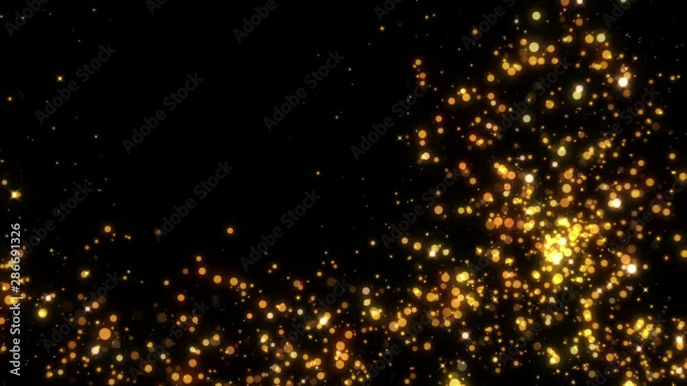 4K Flight of gold bokeh particles. Magical shimmering light. Merry Christmas golden intro template. 