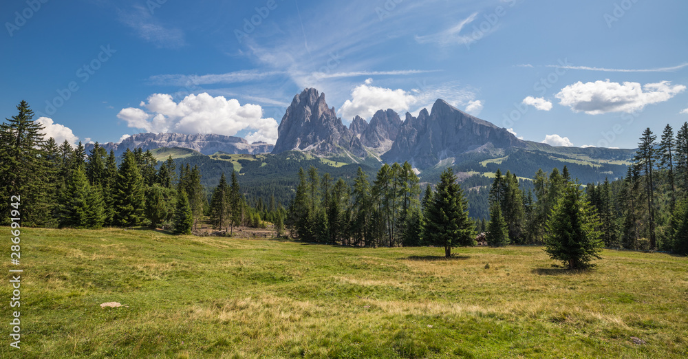 Beautiful Mountain Landscape Panorama At Seiser Alm In South Tyrol Italy