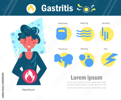 Gastritis Vector. Cartoon. Isolated art on white background. Flat