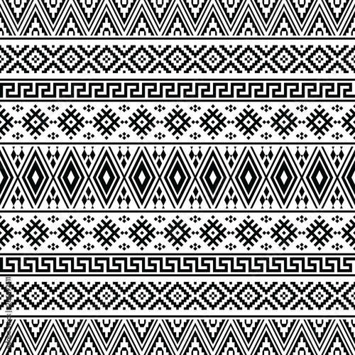 Ikat Traditional Aztec Pattern in black and white color. Tribal Ethnic Pattern Abstract vector for template and background design 