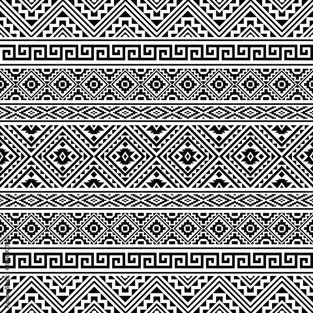 Ikat Traditional Aztec Pattern in black and white color. Tribal Ethnic Pattern Abstract vector for template and background design Ikat Traditional Aztec Pattern in black and white color. Tribal Ethnic Pattern Abstract vector for template and background design