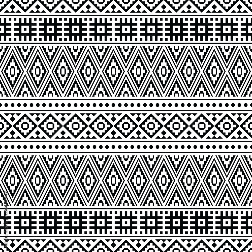 Ikat Ethnic Aztec Pattern Illustration Design in black and white color ...