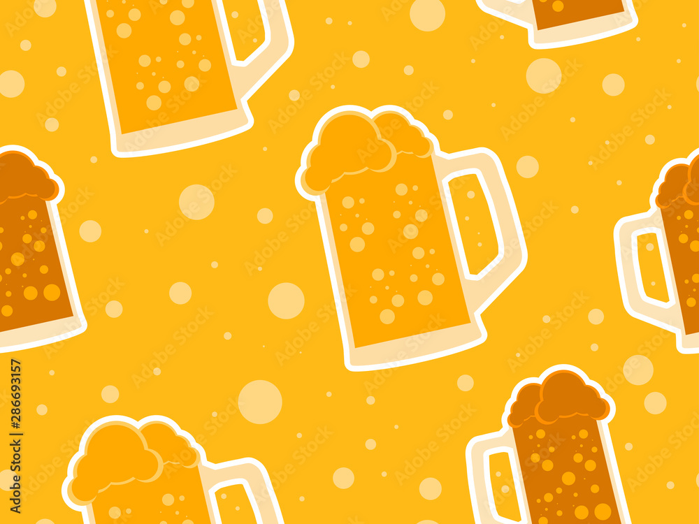 Glass of beer seamless pattern for promotional products, wrapping paper and printing. Vector illustration