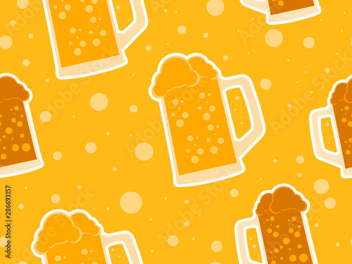 Glass of beer seamless pattern for promotional products, wrapping paper and printing. Vector illustration
