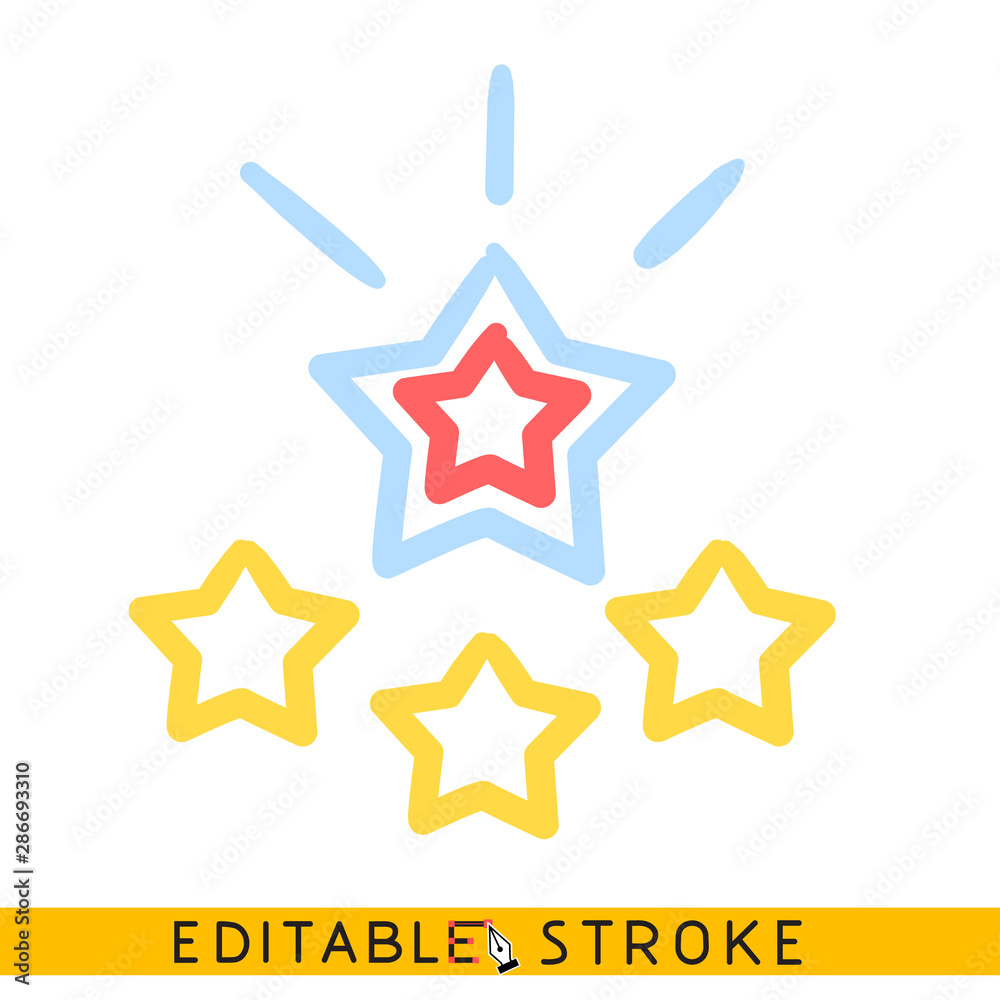 Stars award appreciate icon. Editable stroke flat line icon. Doodle sketch.