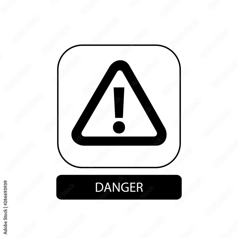 Danger sign. Flat packaging symbol. Mail box icon isolated on white. Vector illustration Danger sign. Flat packaging symbol. Mail box icon isolated on white. Vector illustration