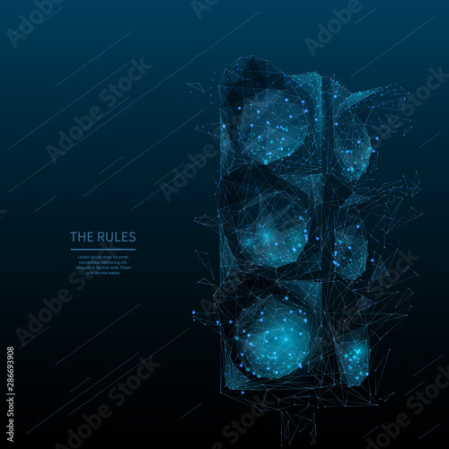Traffic light low poly wireframe banner template. 3D semaphore, rules symbol with connected dots. Polygonal vehicles and pedestrians movement regulation, control and information mesh art illustration