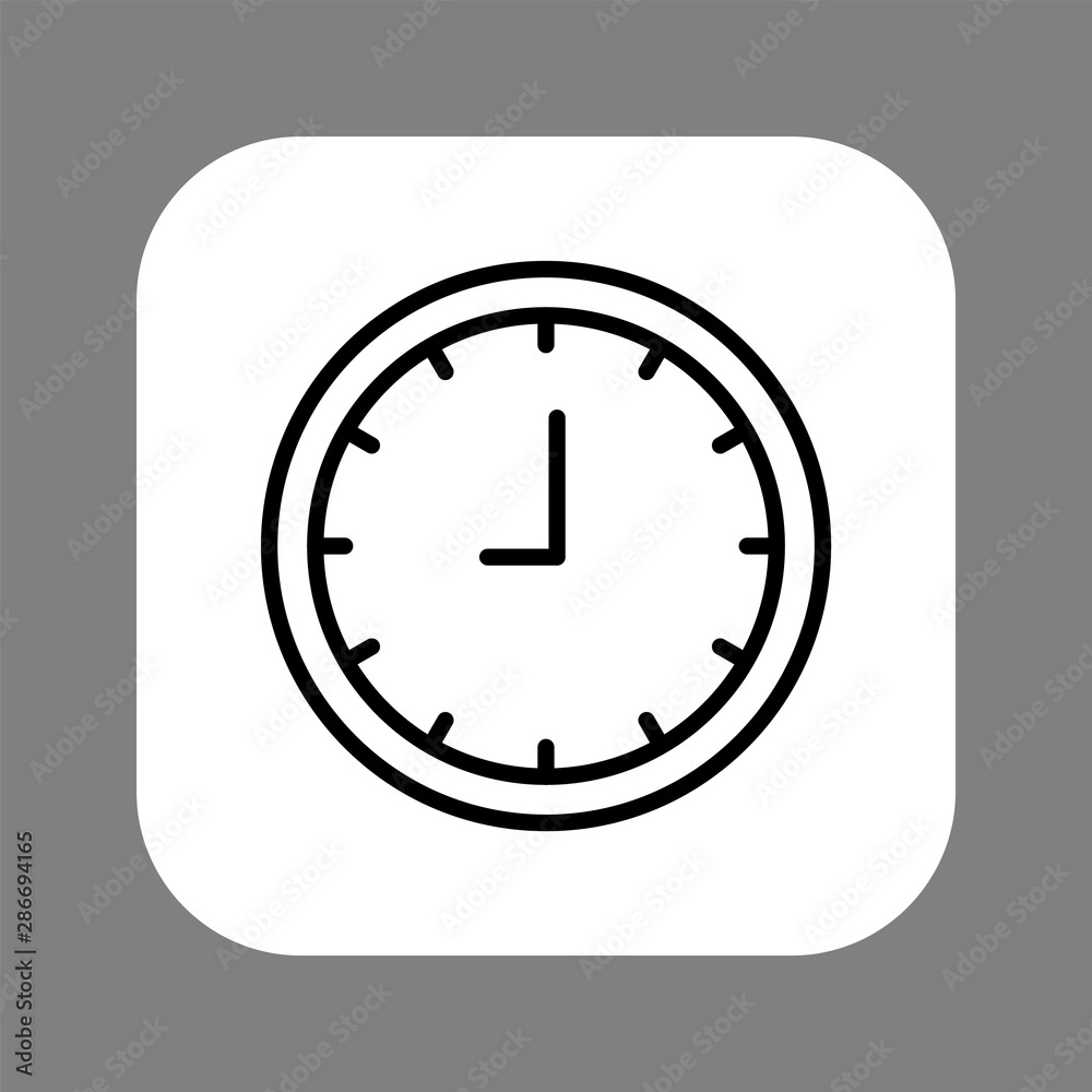 Clock line icon isolated on grey background. Black and white simple watches. Time concept. Vector illustration Clock line icon isolated on grey background. Black and white simple watches. Time concept. Vector illustration