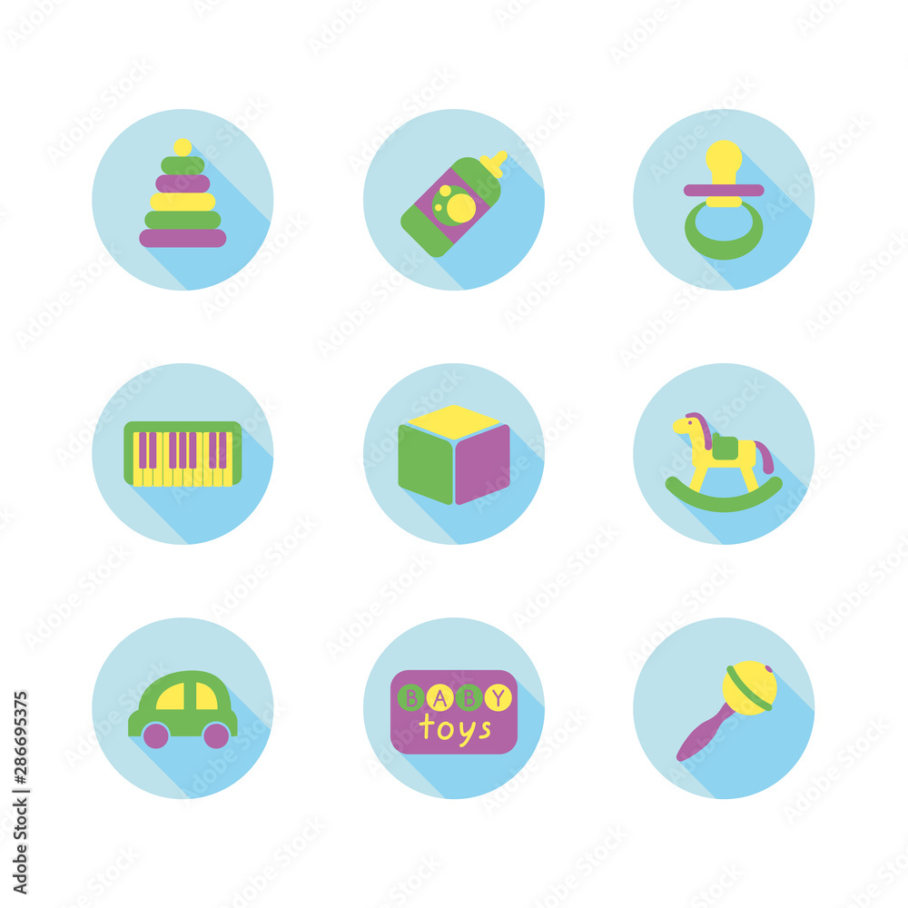Minimalistic baby toys icons