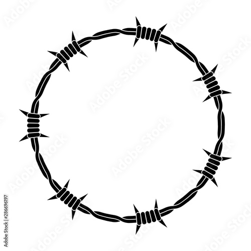 Barbed wire icon. Vector drawing. Black silhouette. Isolated object on a white background. Isolate.