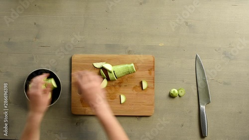 sliced zucchini on a board top view