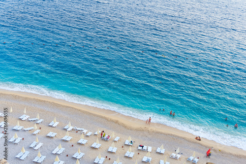 Fototapeta Naklejka Na Ścianę i Meble -  Aerial view of beautiful sandy beach in Antalya Turkey