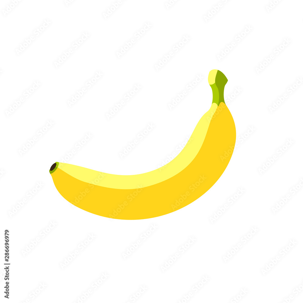 Yellow ripe banana. Vector illustration cartoon flat icon isolated on white.