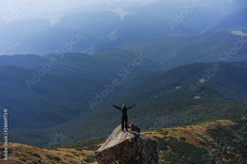 hiker girl in the mountains, freedom concept, meditation, yoga