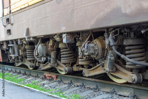 Old train vintage wheels on the railroad.