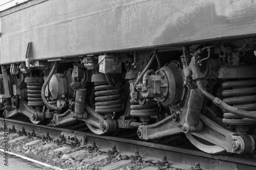 Old train vintage wheels on the railroad.