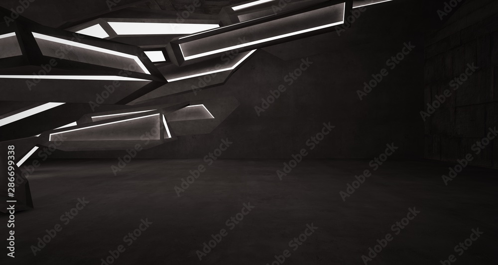 Abstract brown and beige concrete interior with neon lighting. 3D illustration and rendering. Abstract brown and beige concrete interior with neon lighting. 3D illustration and rendering.