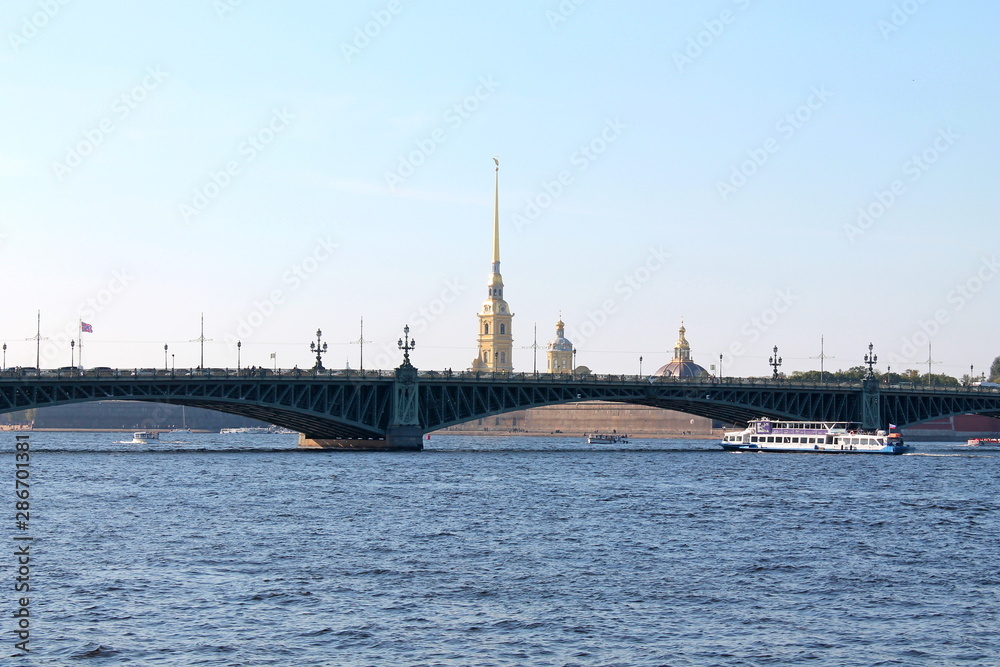 Trinity bridge and Peter and Paul Cathedral. St. Petersburg.