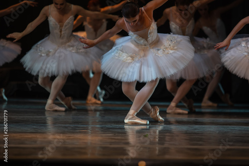 Swan Lake ballet. Closeup of ballerinas dancing