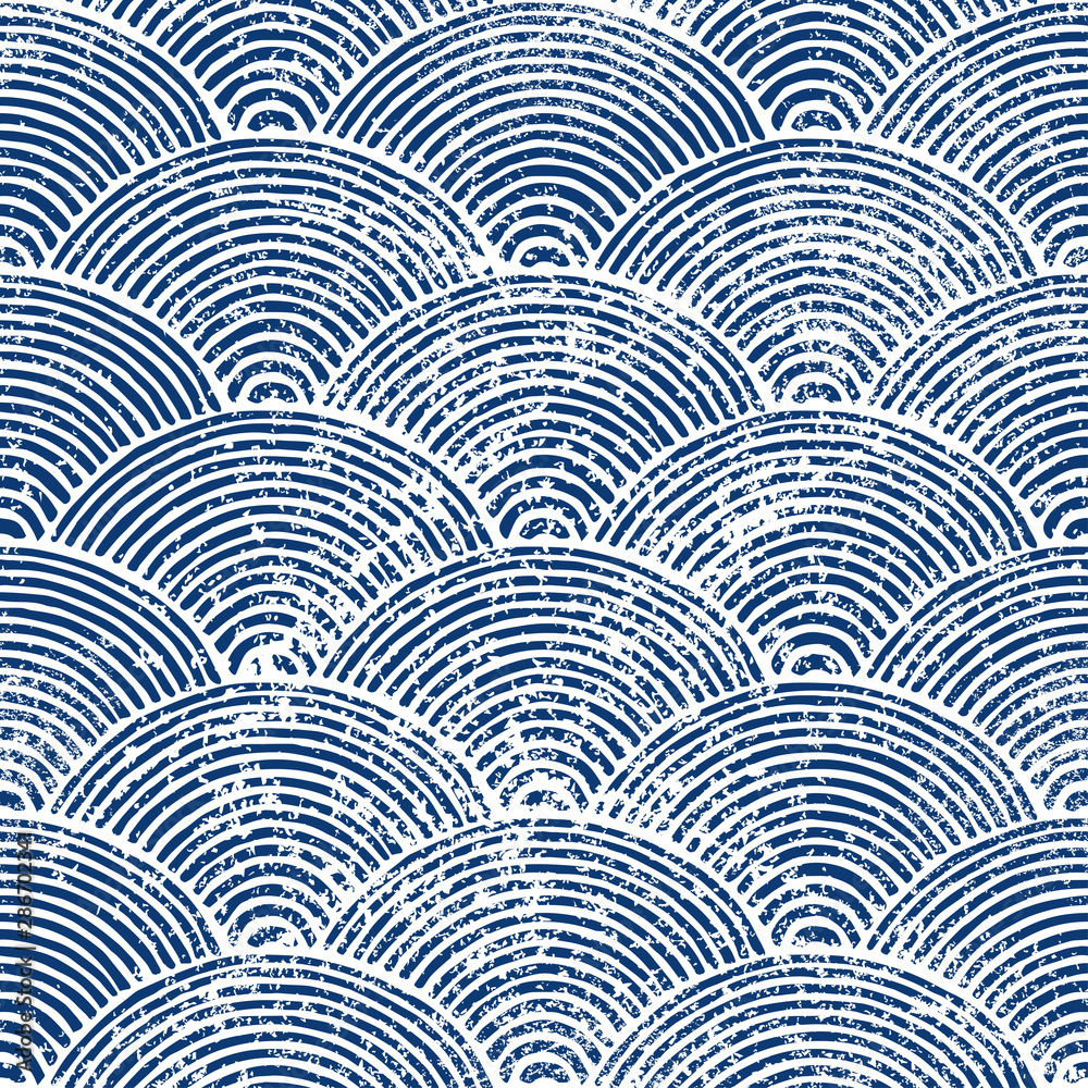 Wavy seamless pattern. Japanese print of seigaiha. Blue and white marine  ornament for textiles. Vector illustration. Stock Vector | Adobe Stock