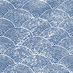 Canvas schilderij Japanse stijl patronen Seigaiha golven in blauw en wit  © flovie