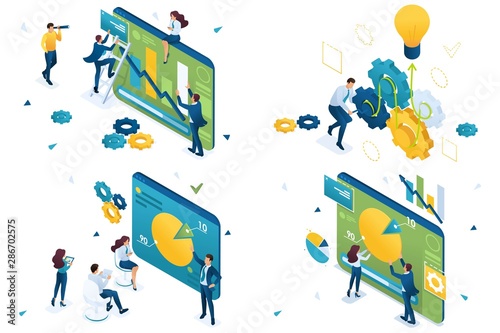 Set of isometric concepts graphs and charts, business ideas, analytics, business training. For Concept for web design