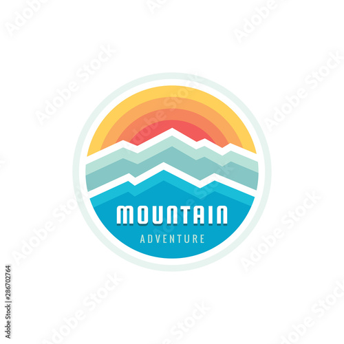 Mountain adventure outdoors - concept logo vector badge design. Climbing sign. Extreme exploration symbol. Graphic design element. 
