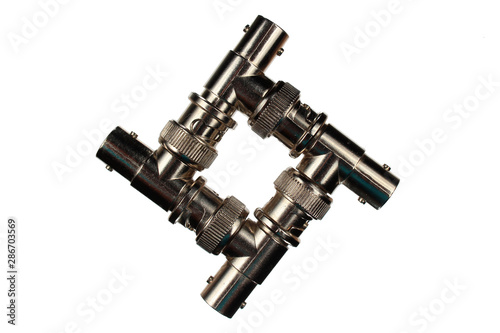 Coaxial network T-connectors  isolated agaist white background