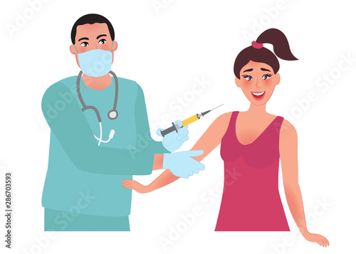The doctor vaccinates the patient