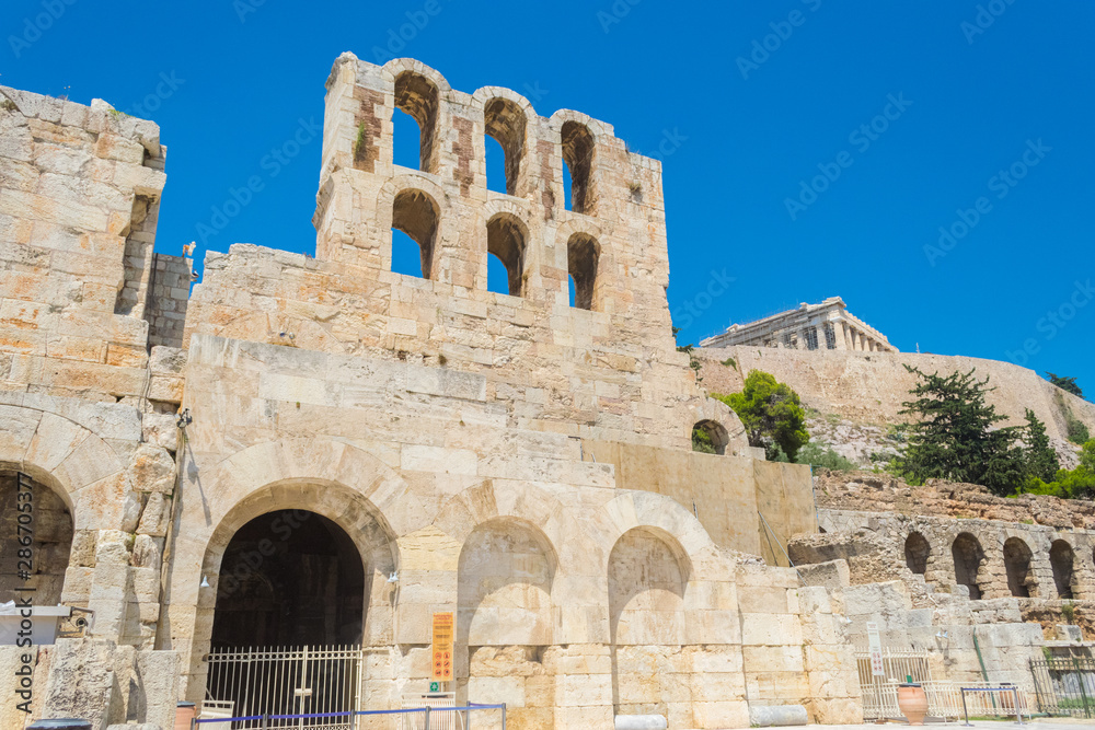 Facade of the Odeon theater of Herodes in Athens, Greece
