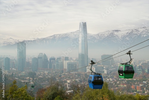 Photography Santiago de Chile cityscape with cable car
