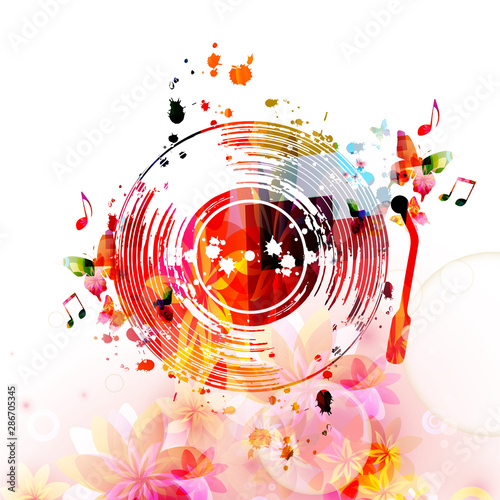 Music background with colorful vinyl record disc and music notes vector  illustration design. Artistic music festival poster, events, party flyer,  music notes signs and symbols Stock Vector | Adobe Stock