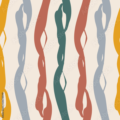 Принти на полотні Painterly weave effect vertical stripes in warm tones of teal, red purple and orange