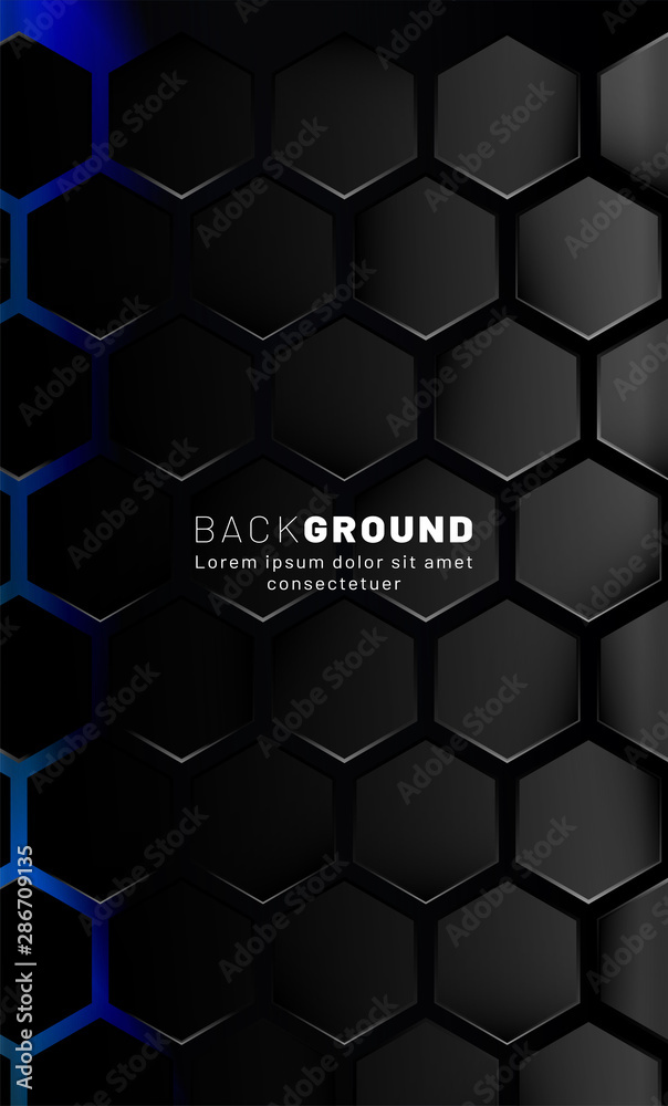 Vertical hexagon background. Gradient color light pattern with dark background technology style. Honeycomb. Vector illustration of light. Vertical hexagon background. Gradient color light pattern with dark background technology style. Honeycomb. Vector illustration of light.