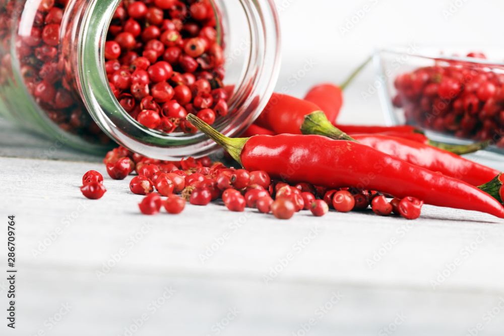 red hot bird chili pepper with pepper corns red hot bird chili pepper with pepper corns
