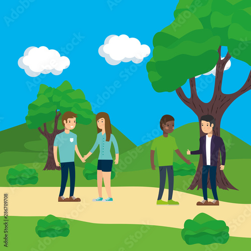 People in park vector design