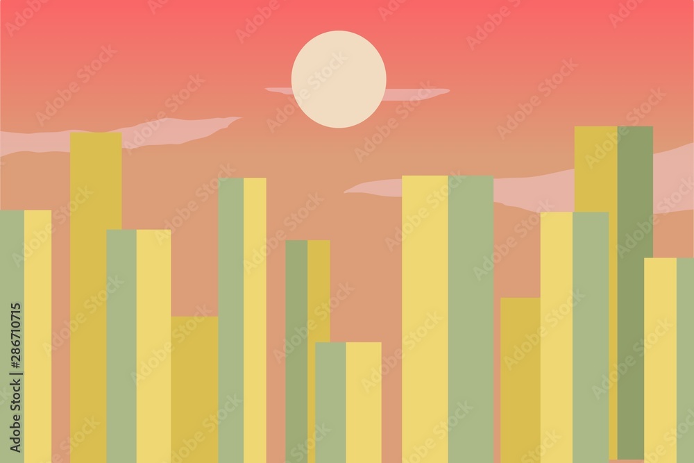 Illustration of high building in summer sunset sky Illustration of high building in summer sunset sky