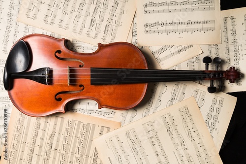 Violin On Music Sheets Close-up