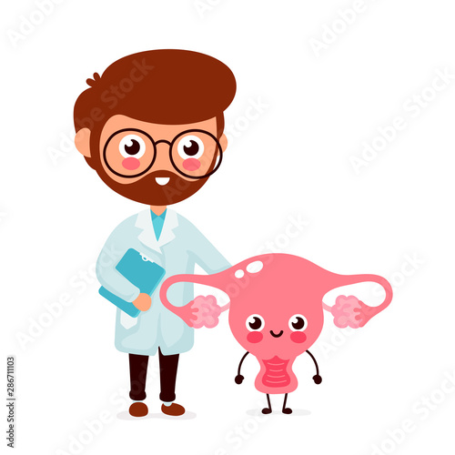 Cute funny doctor and healthy happy uterus