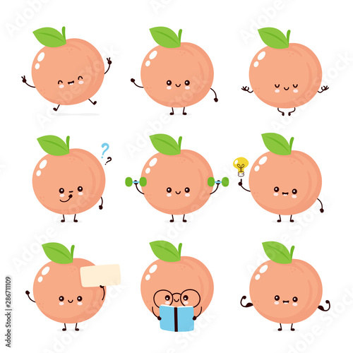 Cute happy smiling peach. Vector 